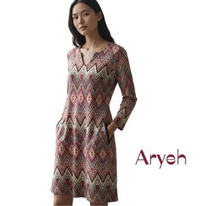 Anthropologie Aryeh Red Orange Aztec Dress NWOT Size S